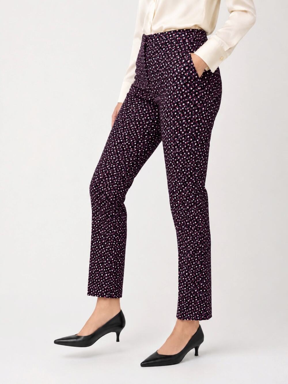 THEORY Treeca 2 Wool Pants Geometric Cropped Mid Rise Red Office Career Work